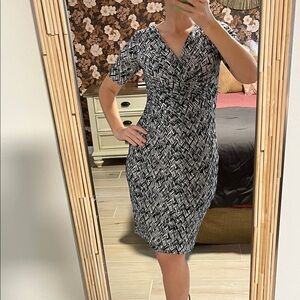 Lauren Ralph Lauren Black and White Geometric Midi Dress